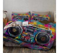 King Pink Duvet Cover Set,Street Art Style Reversible Bedding Set With Zip Closure,Old-Fashioned Radio Cassette Player Soft Microfibrekids Duvet Cover 230 × 220 Cm With 50X75 Cm Pillowcase