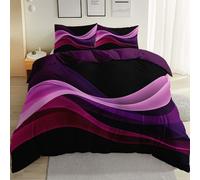King Premium Brushed Microfiber Duvet Cover 230 x 220 cm, Luxury Reversible Modern Simplicity Wavy Curves theme Bedding For Adult, Easy Care Eggplant Purple Printed Quilted Bedding Bed Sets