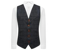 King & Priory Aegean Blue Herringbone Check Waistcoat - XXL
