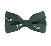 King & Priory Bee Dark Green Herringbone Embroidered Bow Tie