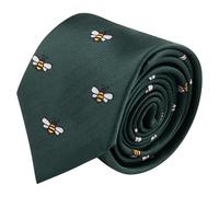 King & Priory Bee Dark Green Herringbone Embroidered Tie