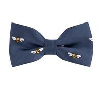 King & Priory Bee Navy Blue Herringbone Embroidered Bow Tie