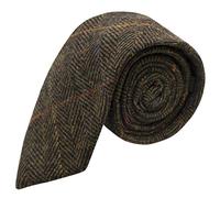 King & Priory Boys Dark Olive Green Herringbone Check Tie, Tweed