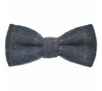 King & Priory Boys Heritage Check Navy Blue Pre-Tied Bow Tie, Tweed, Country Pre-Tied Bow Tie