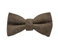 King & Priory Boys Peanut Brown Herringbone Check Pre-Tied Bow Tie, Tweed