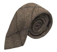 King & Priory Boys Peanut Brown Herringbone Check Tie, Tweed