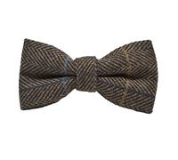 King & Priory Boys Walnut Brown Herringbone Check Pre-Tied Bow Tie, Tweed