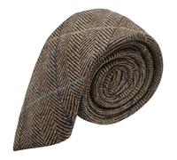 King & Priory Boys Walnut Brown Herringbone Check Tie, Tweed