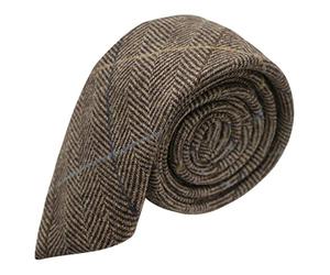 King & Priory Boys Walnut Brown Herringbone Check Tie, Tweed