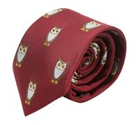 King & Priory Burgundy Red Embroidered Owl Tie