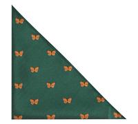King & Priory Butterfly Dark Green Herringbone Embroidered Pocket Square, Handkerchief