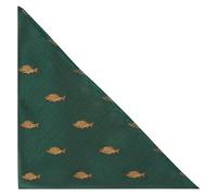 King & Priory Carp Fish Dark Green Herringbone Embroidered Pocket Square, Handkerchief
