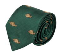 King & Priory Carp Fish Dark Green Herringbone Embroidered Tie
