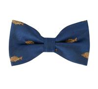 King & Priory Carp Fish Navy Blue Herringbone Embroidered Bow Tie