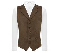 King & Priory Cedar Brown Heritage Check Waistcoat with Lapel - M