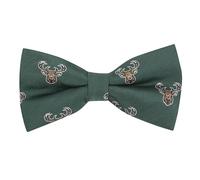King & Priory Dark Green Herringbone Embroidered Stag Head Bow Tie