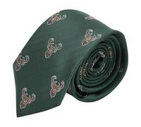 King & Priory Dark Green Herringbone Embroidered Stag Head Tie