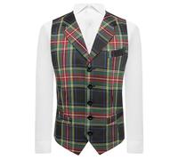 King & Priory Dark Green Tartan Check Waistcoat with Lapel- XXL