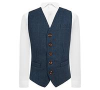 King & Priory Denim Blue Herringbone Check Waistcoat, Tweed