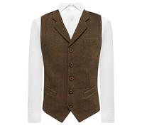 King & Priory Dijon Brown Herringbone Tweed Check Waistcoat with Lapel - XXXL