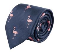 King & Priory Flamingo Navy Blue Herringbone Embroidered Tie