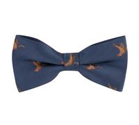 King & Priory Flying Duck Navy Blue Herringbone Embroidered Bow Tie