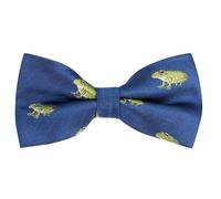 King & Priory Frog Navy Blue Herringbone Embroidered Bow Tie