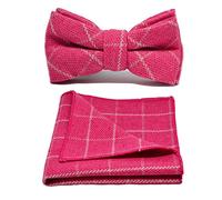 King & Priory Fuschia Pink Birdseye Check Bow Tie & Pocket Square Set