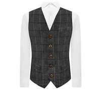 King & Priory Graphite Grey Herringbone Check Waistcoat - M