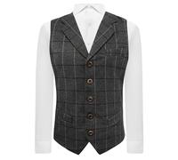 King & Priory Graphite Grey Herringbone Check Waistcoat with Lapel (as8, alpha, 3x_l, regular, regular, 3XL)