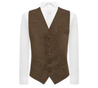 King & Priory Heritage Check Cedar Brown Waistcoat, Tweed, Tailored Fit