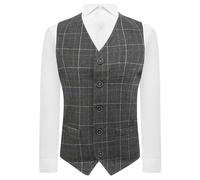King & Priory Heritage Check Charcoal Grey Mens, Waistcoat, Tweed, Tailored Fit (3XL - 48in Chest)