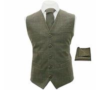 King & Priory Heritage Check Moss Green Waistcoat, Tie & Pocket Square Set - Large | 42in Chest