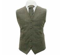 King & Priory Heritage Check Moss Green Waistcoat & Tie Set - 2XL | 46in Chest