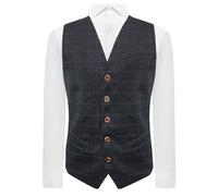 King & Priory Heritage Check Navy Blue Waistcoat - 2XL | 46in Chest