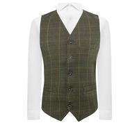 King & Priory Heritage Check Regency Green Mens Waistcoat, Tweed, Tailored Fit (S)