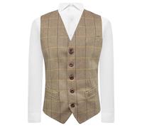 King & Priory Herringbone Check Waistcoat, Light Oak Brown, Large | 42in Chest