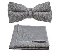 King & Priory Highland Weave Stonewashed Light Grey Bow Tie & Pocket Square Set