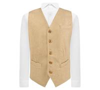 King & Priory Light Camel Brown Woven Wool Waistcoat - S