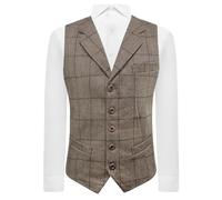King & Priory Light Khaki Brown Herringbone Check Waistcoat with Lapel (UK, Alpha, 3XL, Regular, Regular)