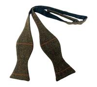 King & Priory Luxury Dijon Brown Herringbone Check Self-Tie Bow Tie, Tweed