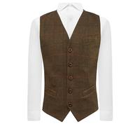 King & Priory Luxury Dijon Brown Herringbone Check Waistcoat, Tweed (S)