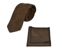 King & Priory Luxury Dijon Herringbone Check Tie & Pocket Square Set, Tweed
