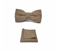 King & Priory Luxury Herringbone Brown Tweed Bow Tie & Pocket Square Set