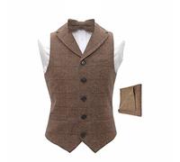 King & Priory Luxury Herringbone Brown Tweed Men's Waistcoat, Bow Tie & Pocket Square - M