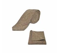 King & Priory Luxury Herringbone Brown Tweed Tie & Pocket Square Set