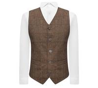 King & Priory Luxury Herringbone Brown Tweed Waistcoat, Slim Fit (XL)
