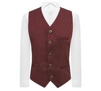 King & Priory Luxury Maroon Red Donegal Tweed Waistcoat (UK, Alpha, S, Regular, Regular)