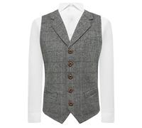 King & Priory Luxury Pewter Grey Herringbone Check Waistcoat with Lapel - XXXL