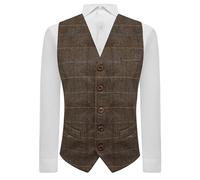 King & Priory Luxury Walnut Brown Herringbone Check Waistcoat, Tweed (UK, Alpha, S, Regular, Regular)
